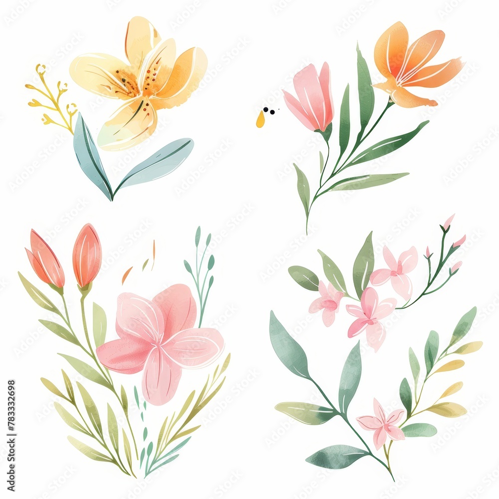 set of watercolor flowers