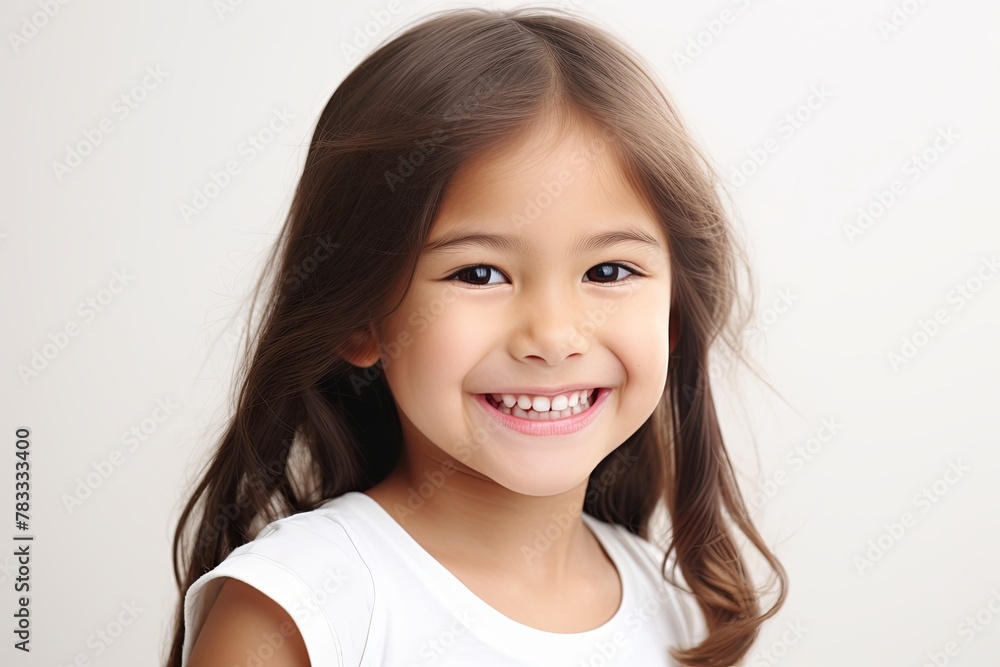 Pretty Young Girl Smiling to Camera Showing White Teeth Close-up Portrait on a Plane Background Pretty Young Girl Smiling to Camera Showing White Teeth Close-up Portrait on a Plane Background