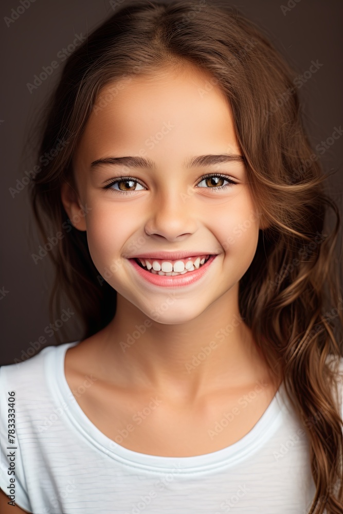 Pretty Young Girl Smiling to Camera Showing White Teeth Close-up Portrait on a Plane Background Pretty Young Girl Smiling to Camera Showing White Teeth Close-up Portrait on a Plane Background