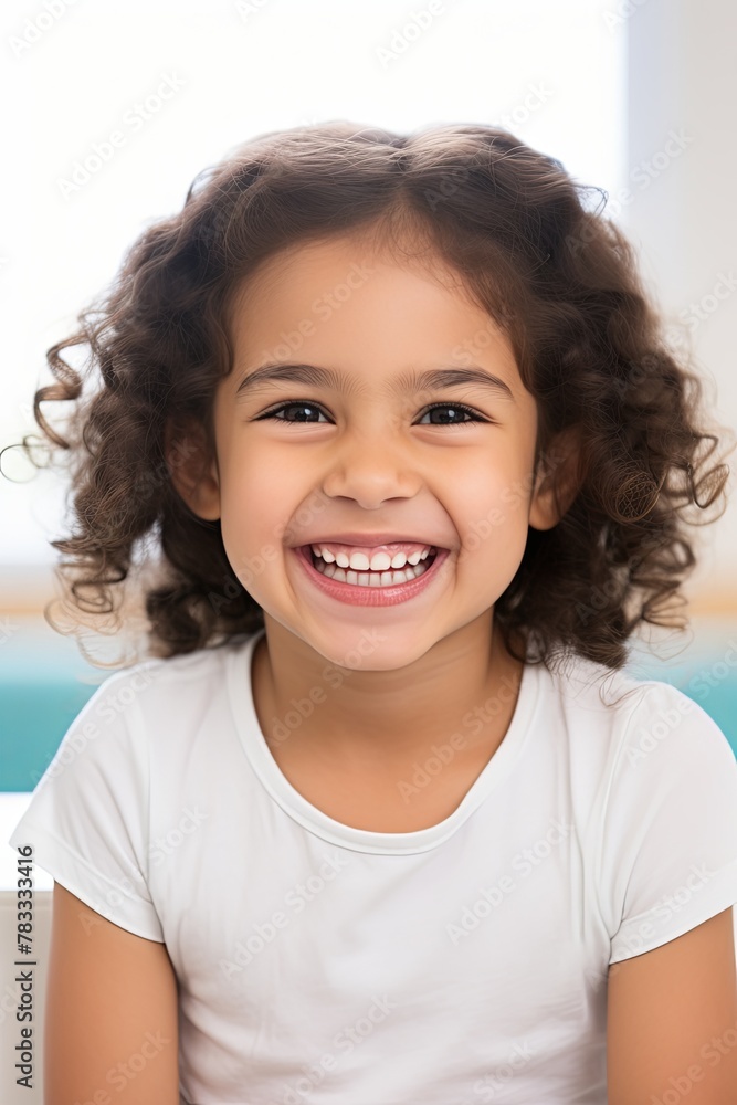 Pretty Young Girl Smiling to Camera Showing White Teeth Close-up Portrait on a Plane Background Pretty Young Girl Smiling to Camera Showing White Teeth Close-up Portrait on a Plane Background