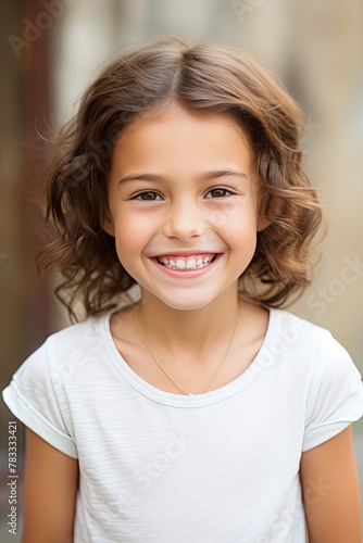 Pretty Young Girl Smiling to Camera Showing White Teeth Close-up Portrait on a Plane Background