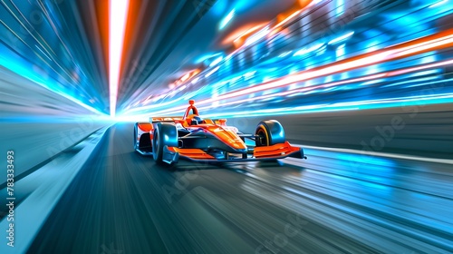 Futuristic Racing Car Speeding on a Blur Motion Track. Concept of High-Speed Competition. Vibrant Colors and Dynamic Movement. AI