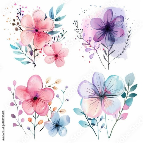 set of watercolor flowers