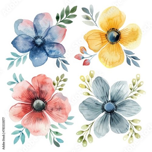 set of watercolor flowers