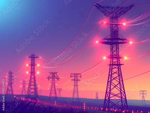 Electricity Transmission Towers, Illuminated Wires, A Concept of Energy