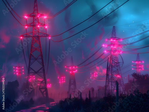 Electricity Transmission Towers, Illuminated Wires, A Concept of Energy