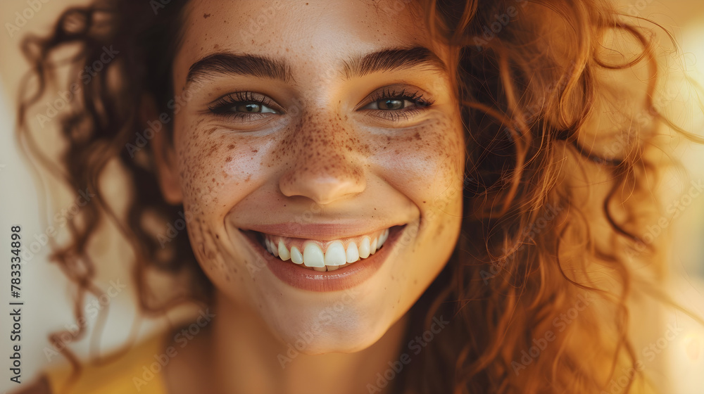 An adult woman with autism smiling happily on World Autism Day. An adult woman with autism smiling happily on World Autism Day.