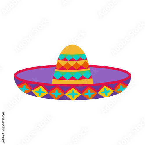 Sombrero hat illustration. Traditional Mexican costume element isolated on white background. Cinco de Mayo hat. Vector illustration.