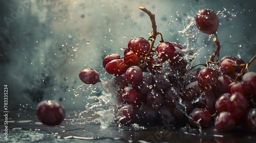 Concept grapes, colliding and exploding, crashing flying