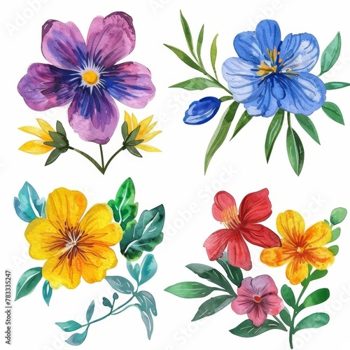 set of watercolor flowers