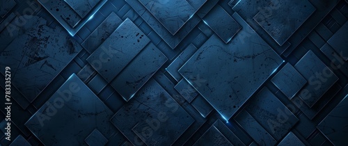 Abstract blue geometric background with diamond shapes and grunge texture, seamless pattern for web design or print presentation. Wide banner for advertising copy space. Dark blue wall wallpaper.