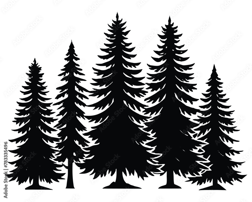 Black Spruce Trees Winter season design illustration vector