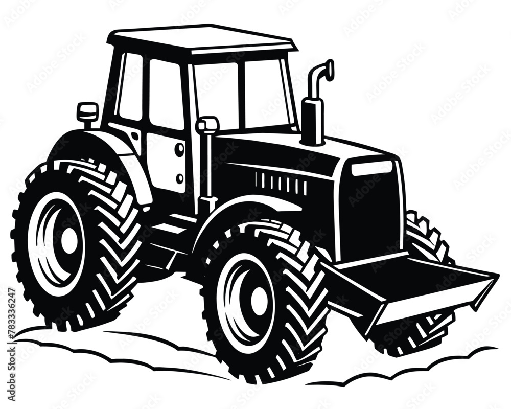 Drawing of the agricultural tractor vector illustration
