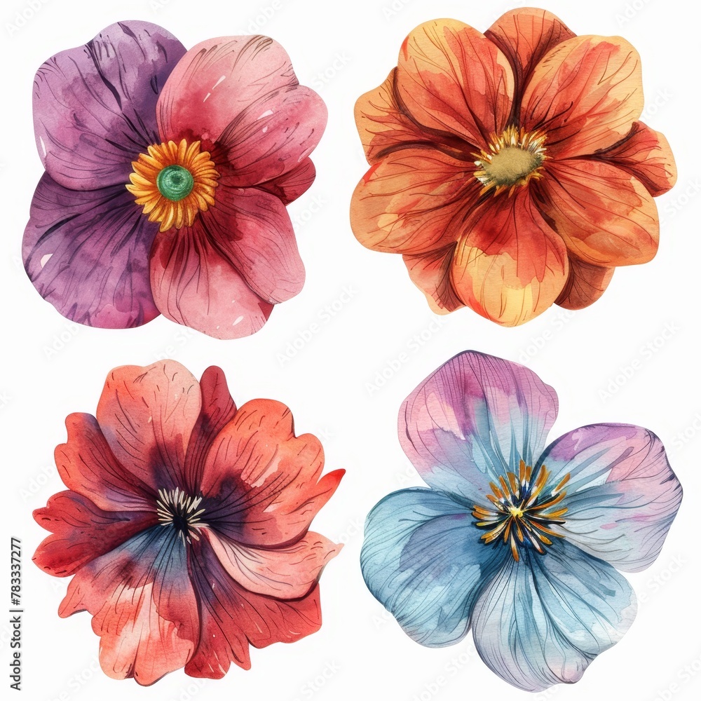 set of watercolor flowers set of watercolor flowers