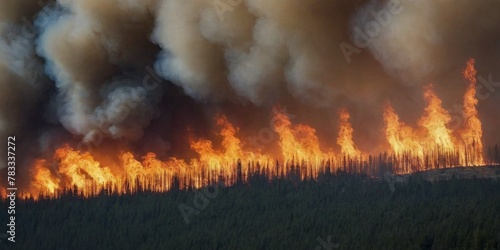 Forest fire in the mountains. Nature disaster. Fire in the forest.