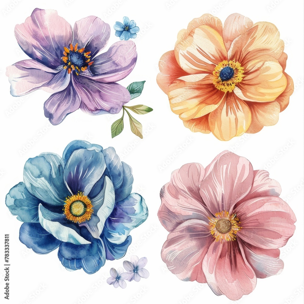 set of watercolor flowers set of watercolor flowers