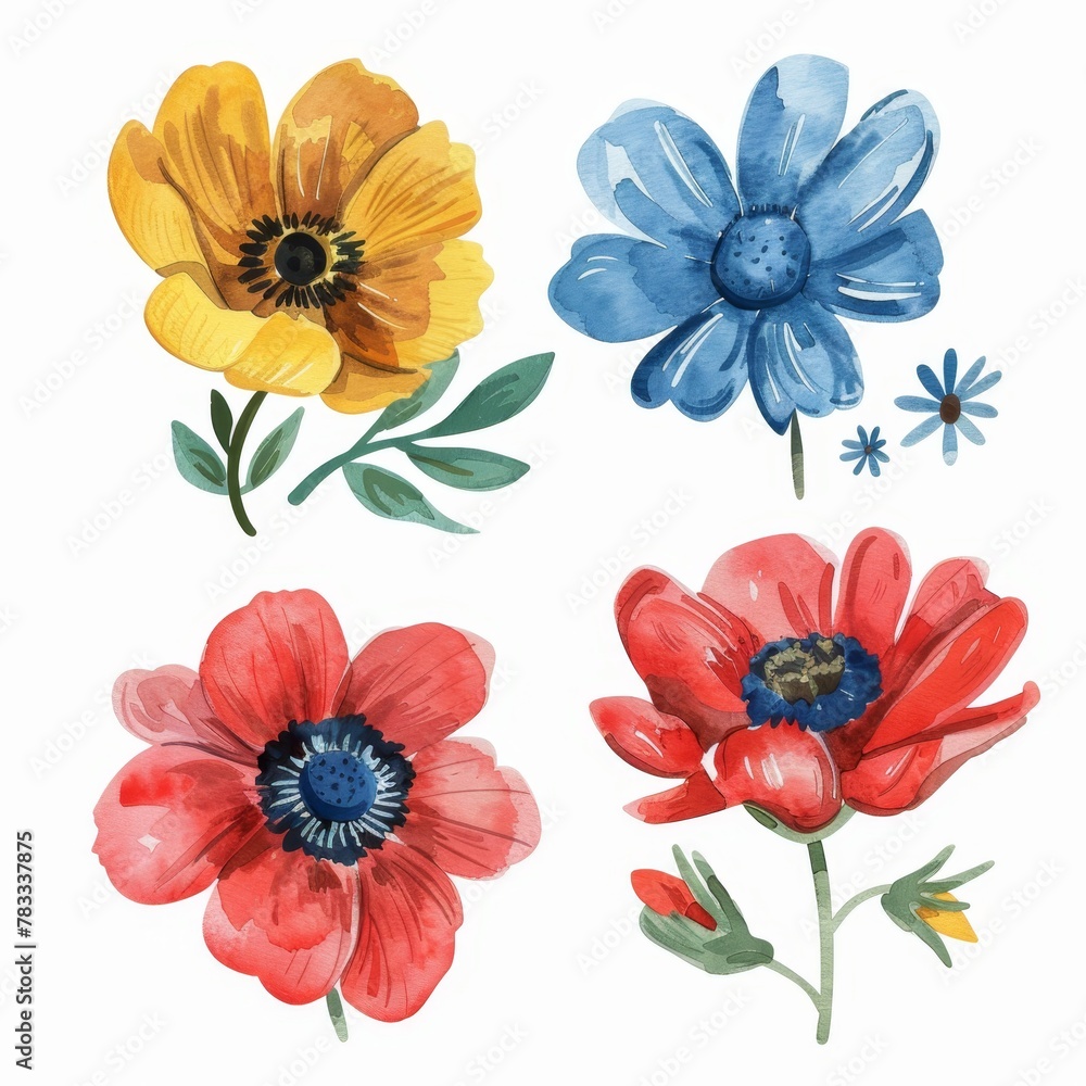 set of watercolor flowers set of watercolor flowers