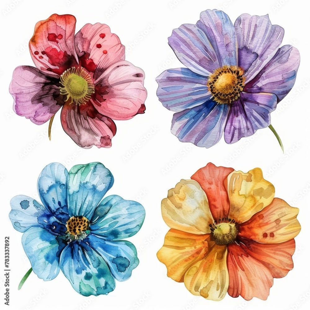 set of watercolor flowers set of watercolor flowers