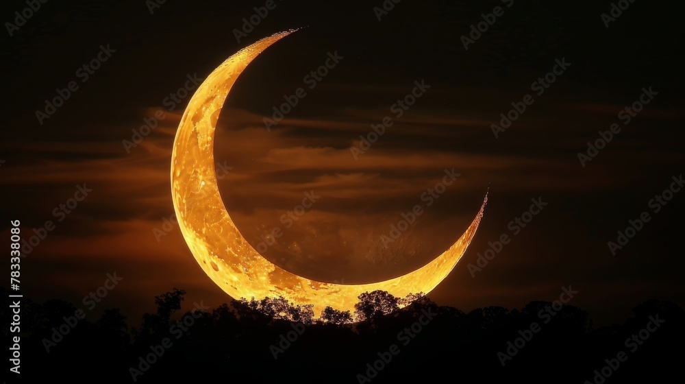 Large Yellow Moon in Sky With Clouds - obrazy, fototapety, plakaty 