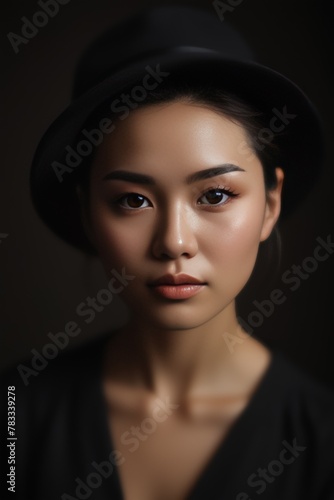 portrait of a woman in hat, an Asian woman wearing a hat poses for a picture