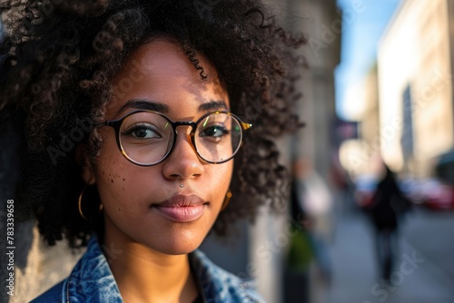Confident Young Woman in Glasses Urban Portrait.