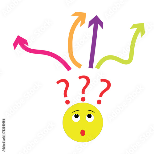 Decision Choice with different Arrows. Emoji with Interrogation point. Vector Illustration.