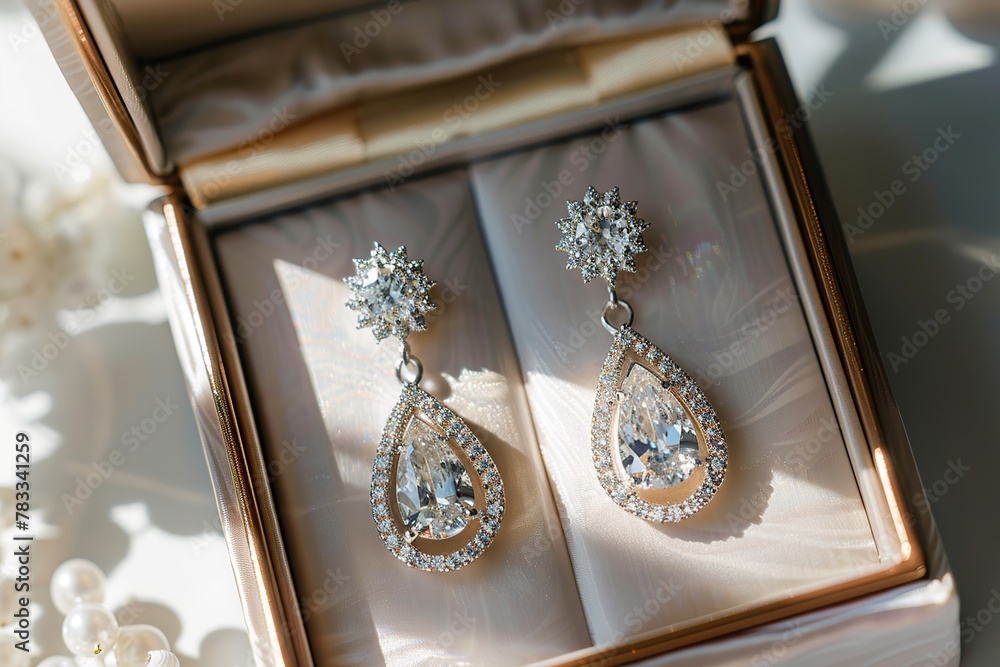 Pair of drop earrings in box