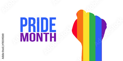 Hand with rainbow lgbtq and transgender flag celebrate pride month or day vector flat illustration. LGBTQ support social media banner or post template, greeting banner.