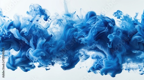 blue ink floating on white background