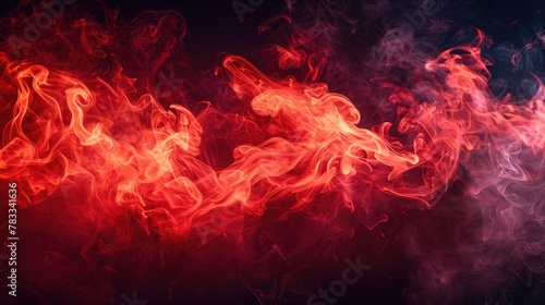 bright red colored smoke flowing on black background