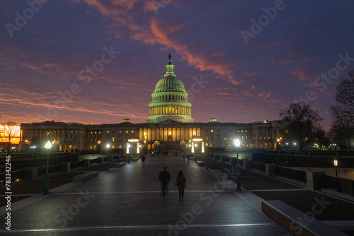 Capitol building in Washington DC at night.