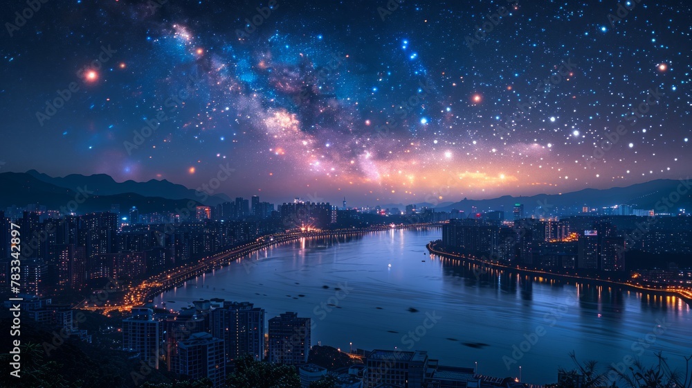 City Night Sky With Stars - obrazy, fototapety, plakaty 