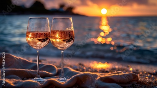 Two Glasses of Wine on a Beach Blanket