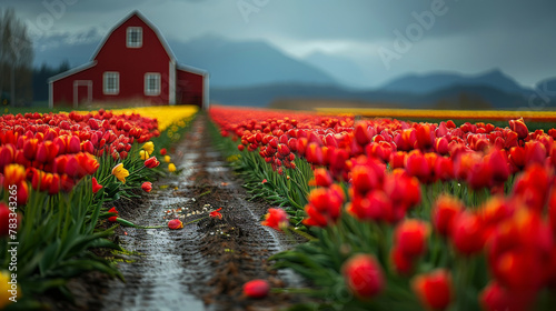 Red and Yellow Tulips on a Rainy Day