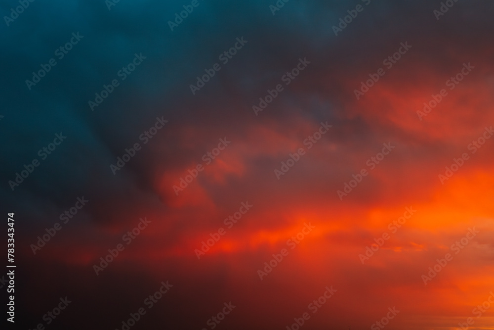 Colourful landscape of beautiful dark sunset or sunrise close to evening. Natural abstract background.