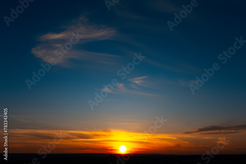 Colourful landscape of beautiful dark sunset or sunrise close to evening. Natural abstract background.