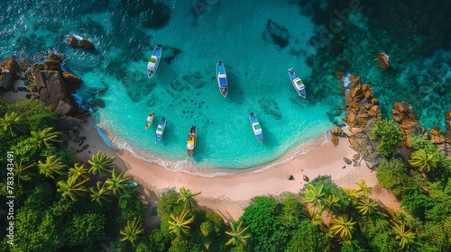 Group of Boats Floating on Blue Ocean