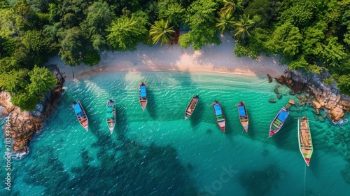 Group of Boats Floating on Blue Ocean