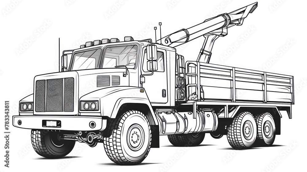 Coloring art of a truck with special equipment, emphasizing the artistic interpretation of construction and delivery.