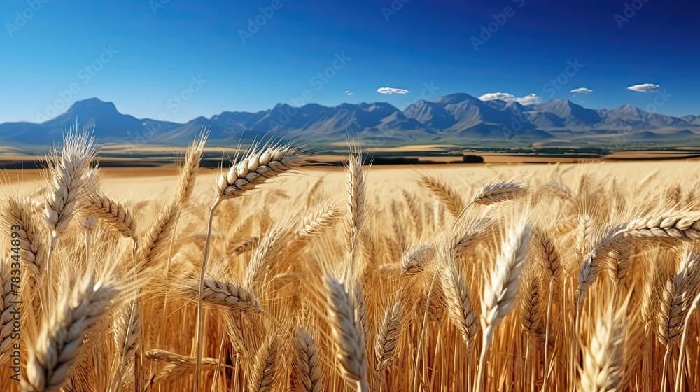 Fototapeta premium field of wheat, mountines in background.
