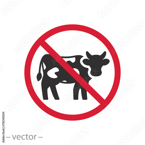 eat beef forbidden icon, no cow meat, ban food animal, flat symbol on white background -  vector illustration