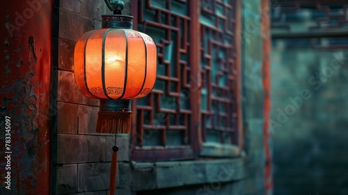 Lantern architectual, chinese lantern hanging on wall, east asian culture old-fashioned single object celebration traditional festival