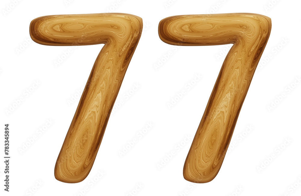 Wooden number 77 for math, education and business concept