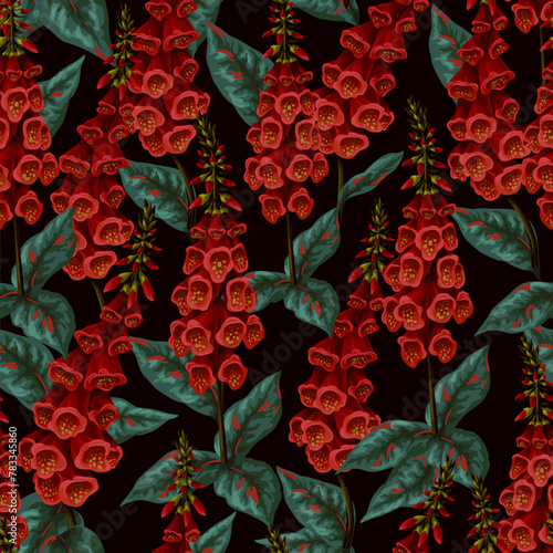 Seamless pattern with foxglove flowers. Vector. © Yumeee