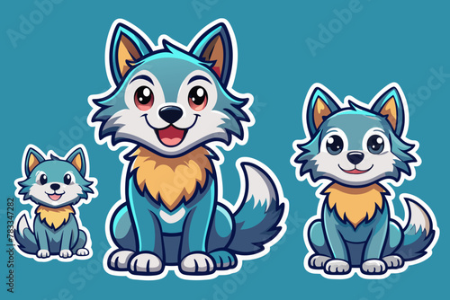 Set of stickers with cute Wolf cubs, funny icons, all Wolfs individually, vector 