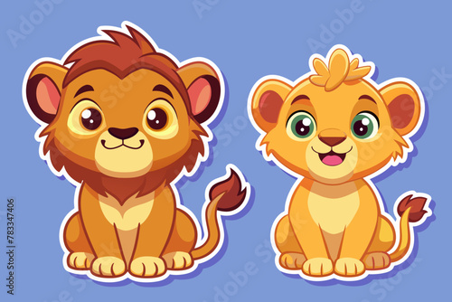Set of stickers with cute lion cubs  funny icons  all lions individually  vector