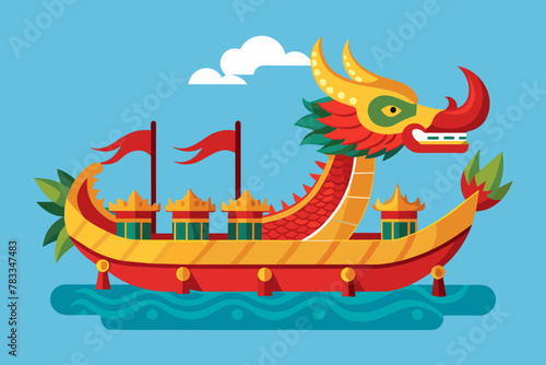 Dragon boat Chinese myth flat illustration