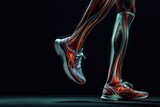 Side View Of Joggers Legs With Veins Pulsating Isolated On Black Background Сoncept Fitness Inspiration Active Lifestyle