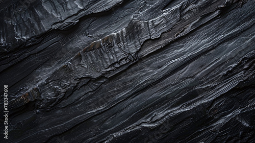 Charcoal black textured ebony wood surface. Dramatic dark wooden backdrop for bold design and luxury concept photo