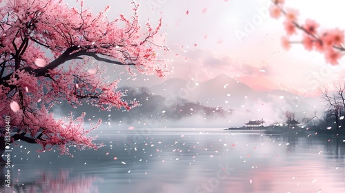 Romantic Springtime Sakura: Beautiful Cherry Blossoms Adorning the Park